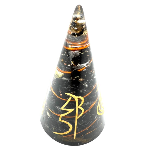 Image of Engraved Black Tourmaline Orgonite Cone