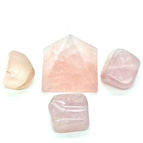 Image of Solid Rose Quartz Pyramid & 3 Pocket Stones
