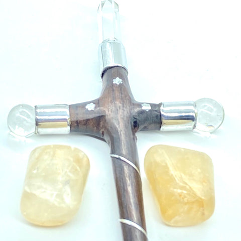 Image of Rosewood Crystal Cross & Citrine Stones